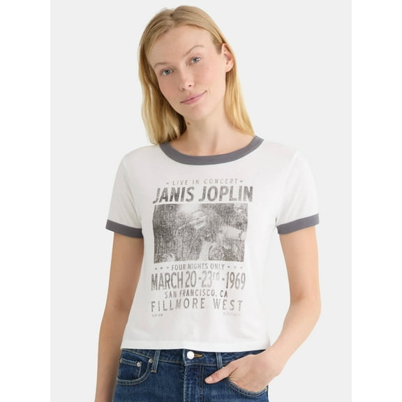 Janis Joplin Short Sleeve Graphic Tee, Women's and Women's Plus
