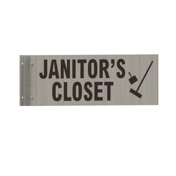 JANITOR'S Closet Sign-Two-Sided/Double Sided Projecting, Corridor and Hallway Sign (Aluminum, Silver, 4x12 Inch)-The Hallway Line(ref062022)