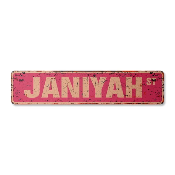 JANIYAH Vintage Aluminum Street Sign Childrens Name Room Metal Sign rustic metal tin | Indoor/Outdoor | 30" Wide