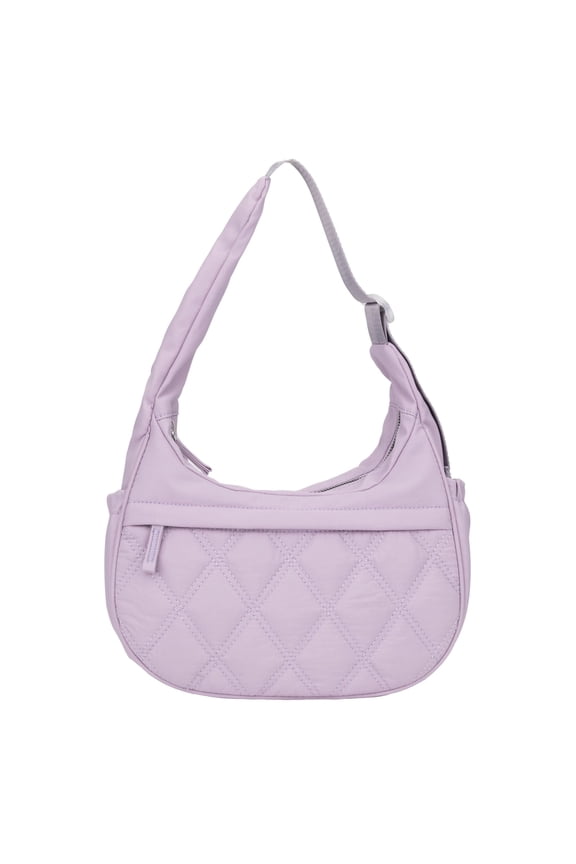 Small Puffer Crescent Shoulder Bag for Women, Nylon Quilted Puffy Crossbody Purse, Cute Hobo Shoulder Handbags （Lightpurple)