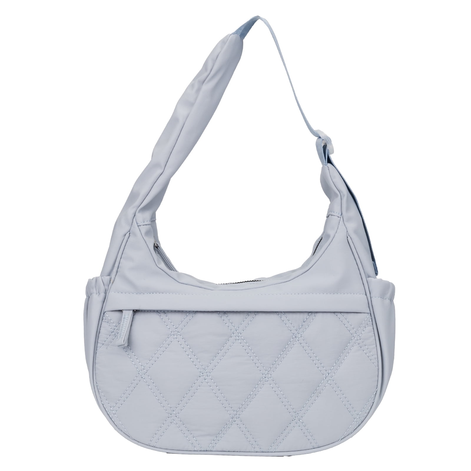 JANKS Small Puffer Crescent Shoulder Bag for Women, Nylon Quilted Puffy Crossbody Purse, Cute Hobo Shoulder Handbags （Lightblue)