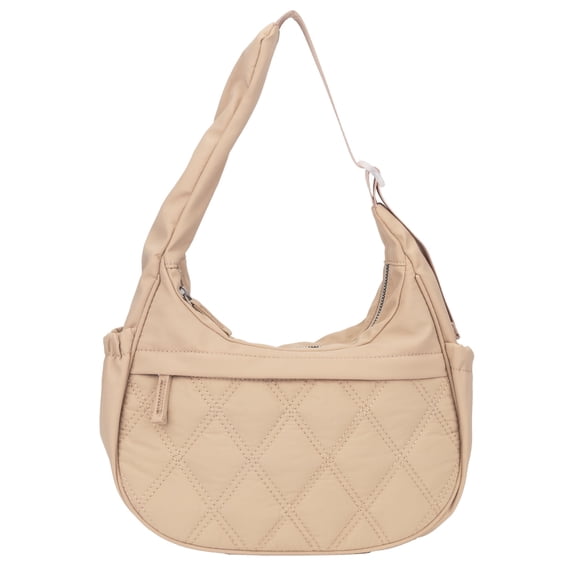 JANKS Small Puffer Crescent Shoulder Bag for Women, Nylon Quilted Puffy Crossbody Purse, Cute Hobo Shoulder Handbags （Khaki)