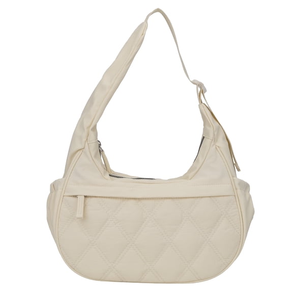 JANKS Small Puffer Crescent Shoulder Bag for Women, Nylon Quilted Puffy Crossbody Purse, Cute Hobo Shoulder Handbags (Off-white)