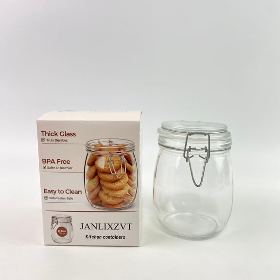 JANLIXZVT Kitchen containers,25oz Airtight Glass Canisters with Lids, Round Food Storage Jar Container with Clamp Lids for Kitchen Canning Cereal Coffee Pasta Sugar Beans Spice, Clear Mason Jars