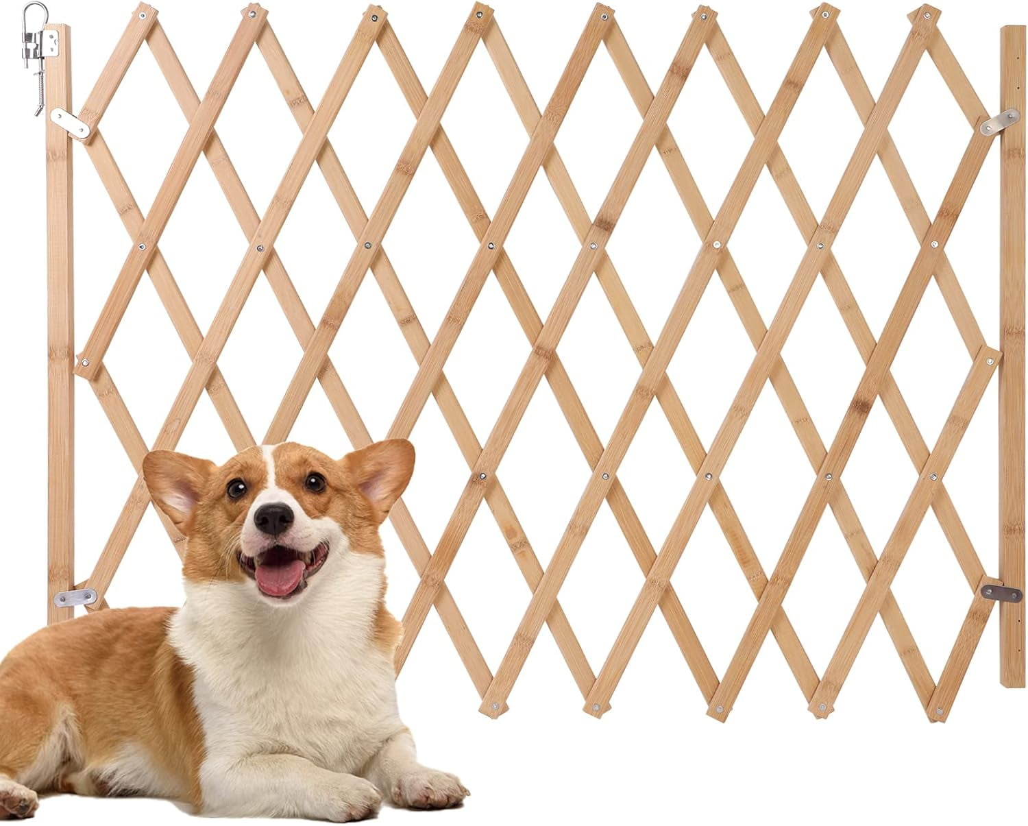 JANLOVE Freestanding Foldable Dog Gates, Adjustable Stylish Wood Design