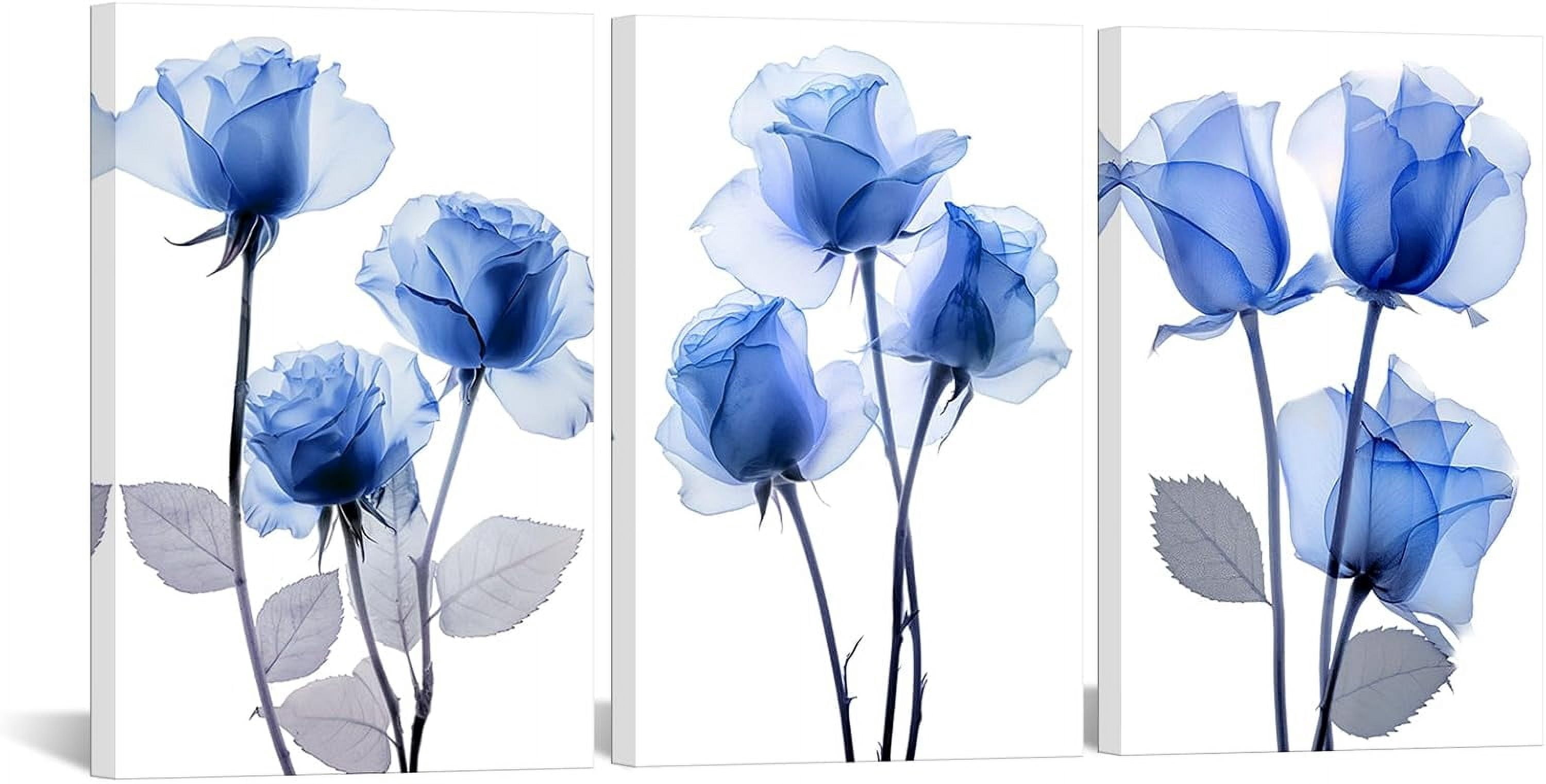 JANS.NO1 3-Piece Blue Rose Canvas Wall Art – 16x24'' X-Ray Floral Print ...
