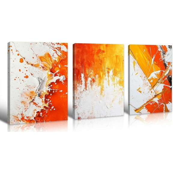JANS.NO1 3 Piece Modern Abstract poster Wall Art - Burnt Orange Textured Paintings for Bedroom and Bathroom Decor Aesthetic Fall Room Decorations Ready to Hang