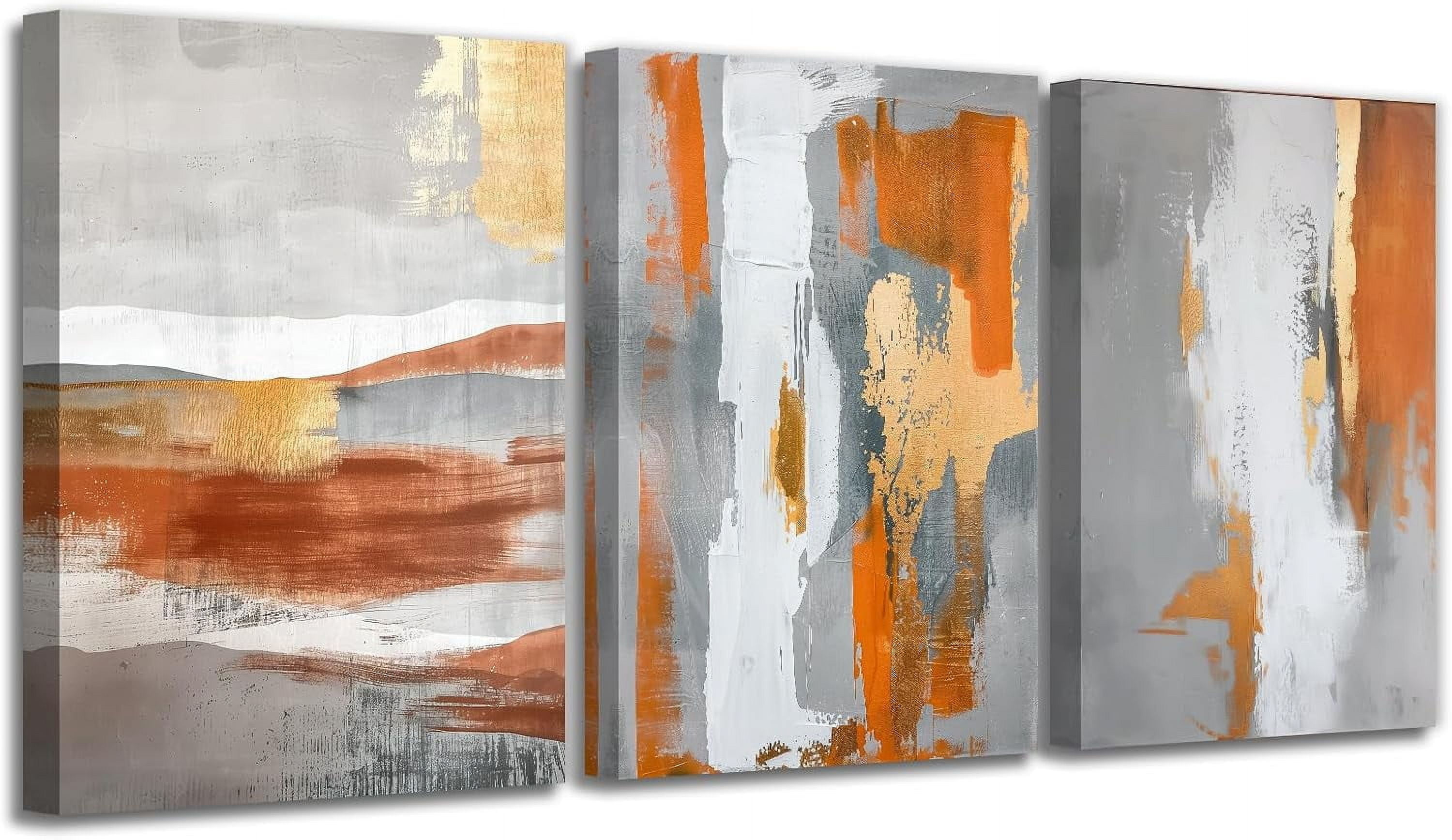 JANS.NO1 Abstract Wall Art Decor Set Of 3 Graffiti Gray And Orange ...