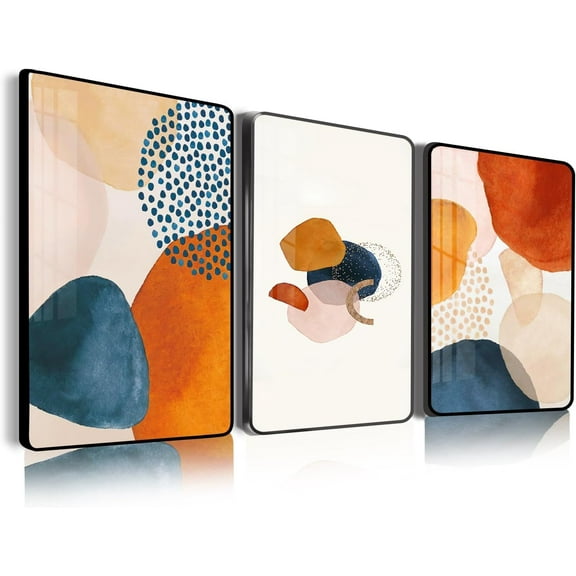 JANS.NO1 Abstract Wall Art for Living Room Boho Wall Decor Navy Blue Orange Terracotta Picture Nordic Minimalist Artwork for Bedroom Bathroom Kitchen Paintings for Home Decorations