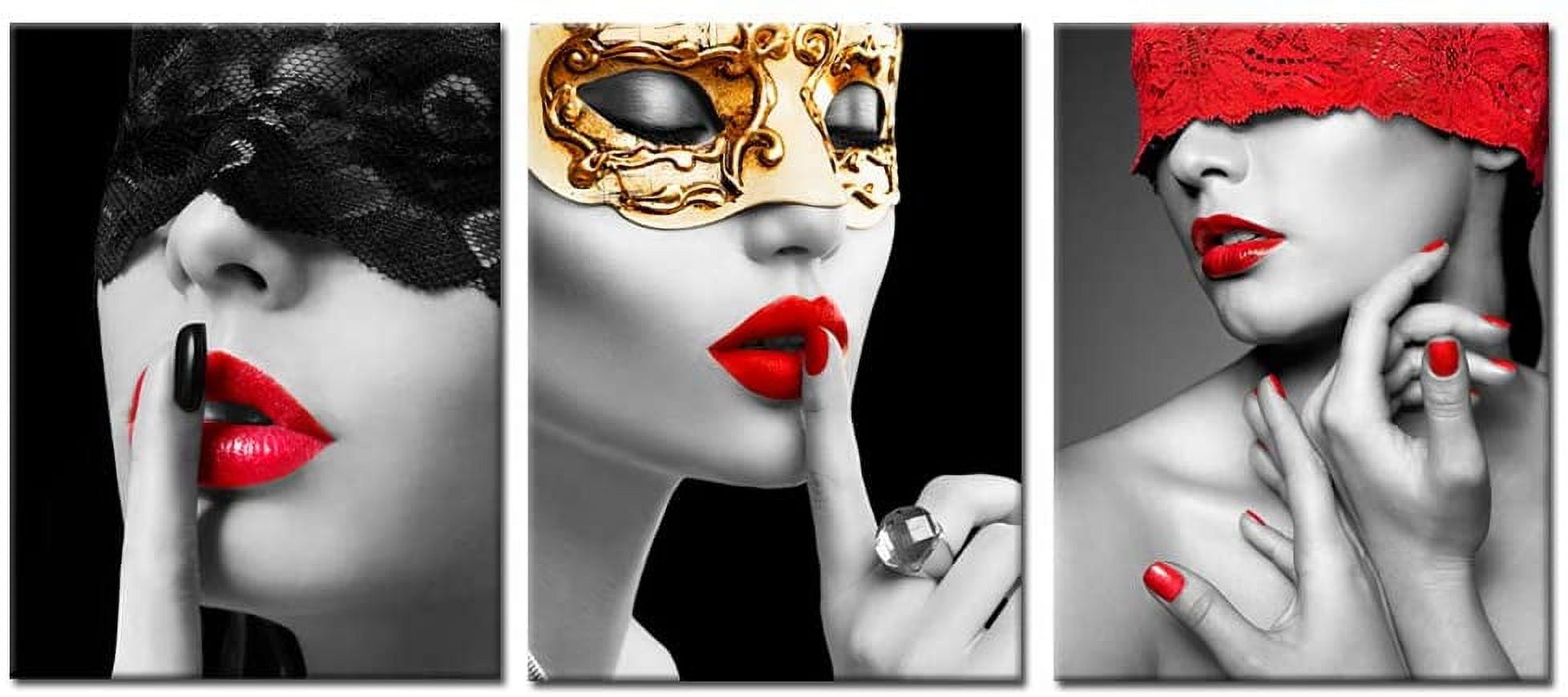 JANS.NO1 Bedroom Decor for Women Black and White Red Lips Canvas Prints