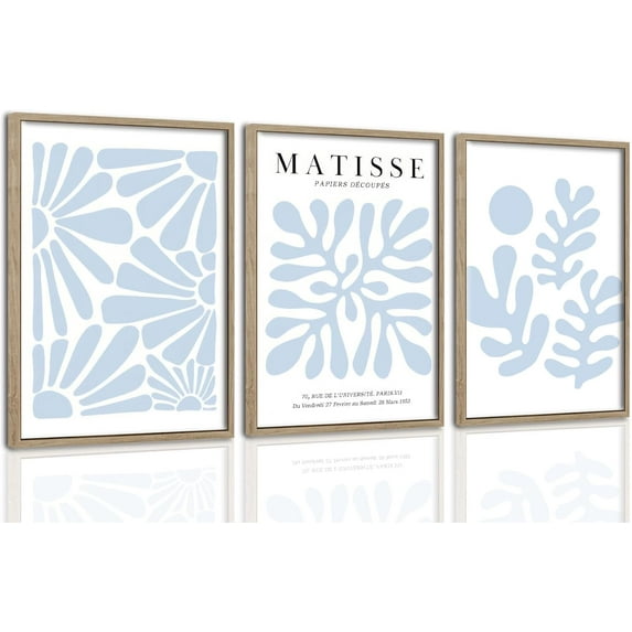 JANS.NO1 Blue Matisse Canvas Wall Art Set Of 3 Light Blue Boho Floral Prints Flower Market Poster Picture Abstract Vintage Plant Painting Wall Decor Aesthetic For Living Room BedRoom