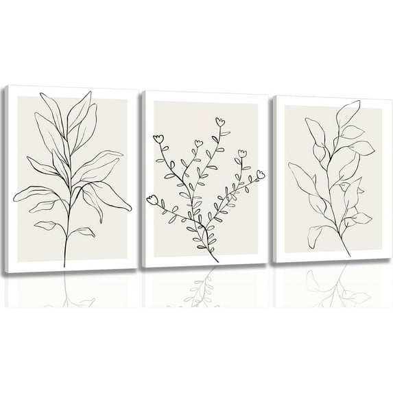 JANS.NO1 Botanical Wall Art Set of 3 Boho Plant Artwork Neutral Bohemian Minimalist Art Modern Painting Canvas Pictures Prints for Wall Decor Aesthetic, for Bedroom Living Room