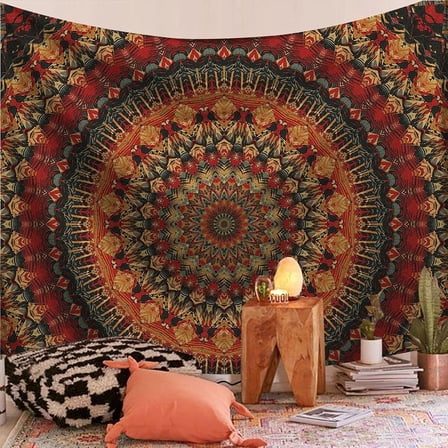 JANS.NO1 Cool Colorful Mandal Tapestry Popular Handicrafts Indian hippie Bohemian Wall Hanging Psychedelic Floral Mandala Wall Art For College Dorm Beach Throws Table Cloth Bedding Tapestry