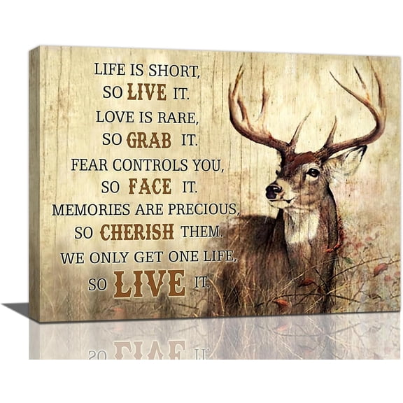 JANS.NO1 Farmhouse Deer Wall Art Rustic Country Wildlife Animal Elk Pictures Inspirational Wall Decor Motivational Canvas Print Painting Artwork for Bathroom Bedroom Living Room