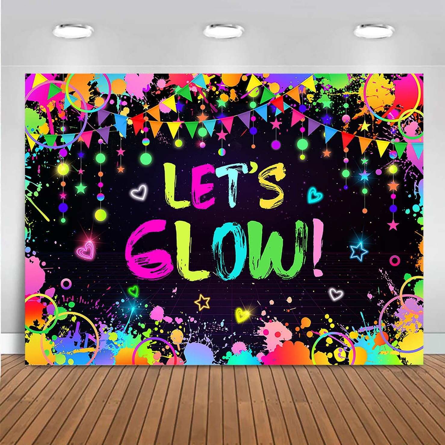 JANS.NO1 Neon Glow Party Backdrop Let’s Glow in The Dark Decorations ...