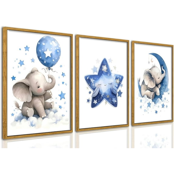 JANS.NO1 Nursery Poster Wall Art Set Of 3 Baby Boy Girls Kids Room Picture Wall Decor Jungle Safari Lion Elephant Giraffe poster Painting Cute Animal Prints For Children Toddlers Bedroom