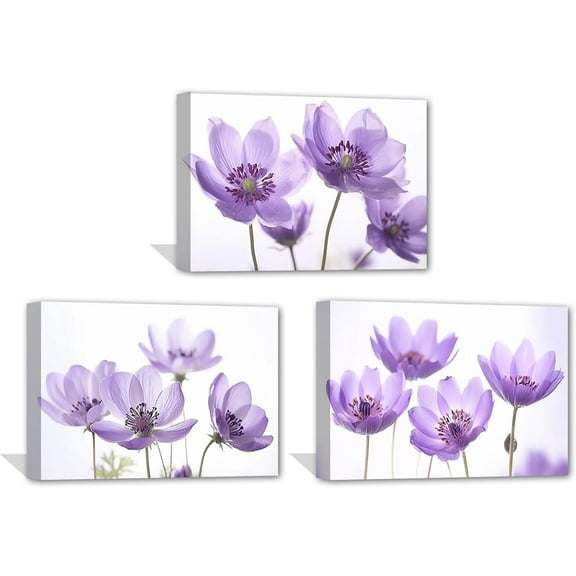 JANS.NO1 Purple Flower Canvas Wall Art 3 Panels Abstract Poppy Blossom Picture Prints Modern Floral Artwork for Living Room Bathroom Home Decor
