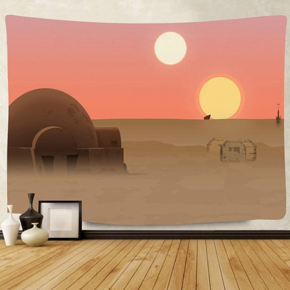 JANS.NO1 Twin Suns Planet Wars Tapestry, Soft Flannel, Desert Globe Tatooine Wall Hanging Tapestries for Living Room Bedroom Home Decor DSFS819