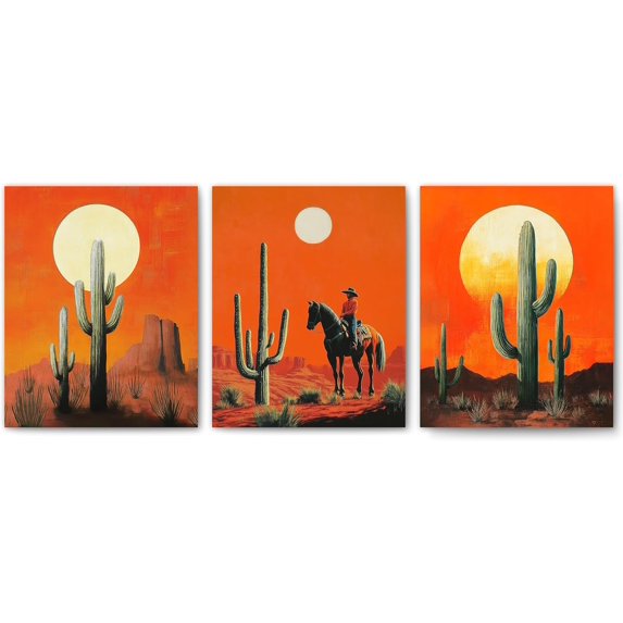 LUKIPOM Western Cowgirl Wall Art Prints Set Of 4 - 8x10 Unframed Posters, Neutral Bow & Horse Decor For Bedroom, Dorm, Apartment