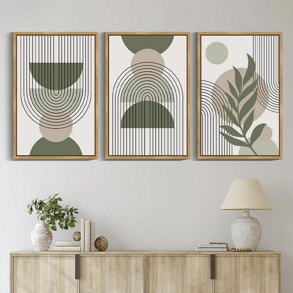 JANS.NO1 in Boho Wall Art Green Sage Decor Wood Modern Bohemian Abstract Geometry Canvas Prints Ready to Hang