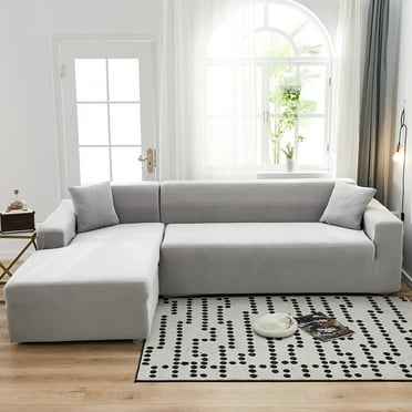 JANSION 3 Seat Solid Color Washable High Stretch Fabric Soft Sofa Cover Couch Cover Slipcover Decor, Easy Instal Sectional, Corner Protector(Light Grey)