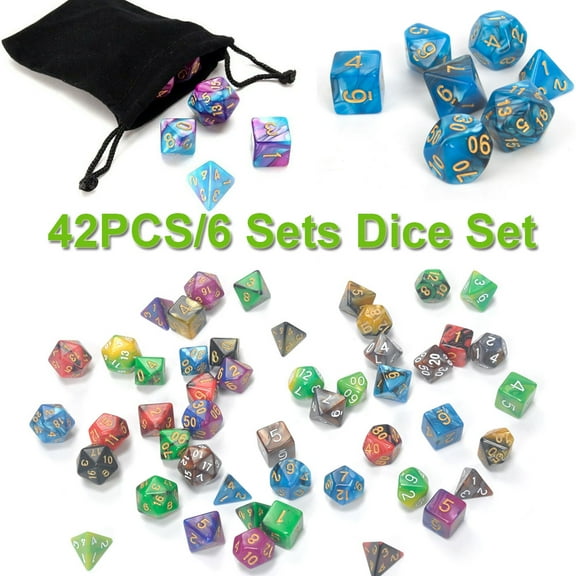JANSION 42 PCS/Set Polyhedral Plastic Dice for Dungeons and Dragon RPG RPG MTG Table Games Dice D4 D6 D8 D10 D12 D20