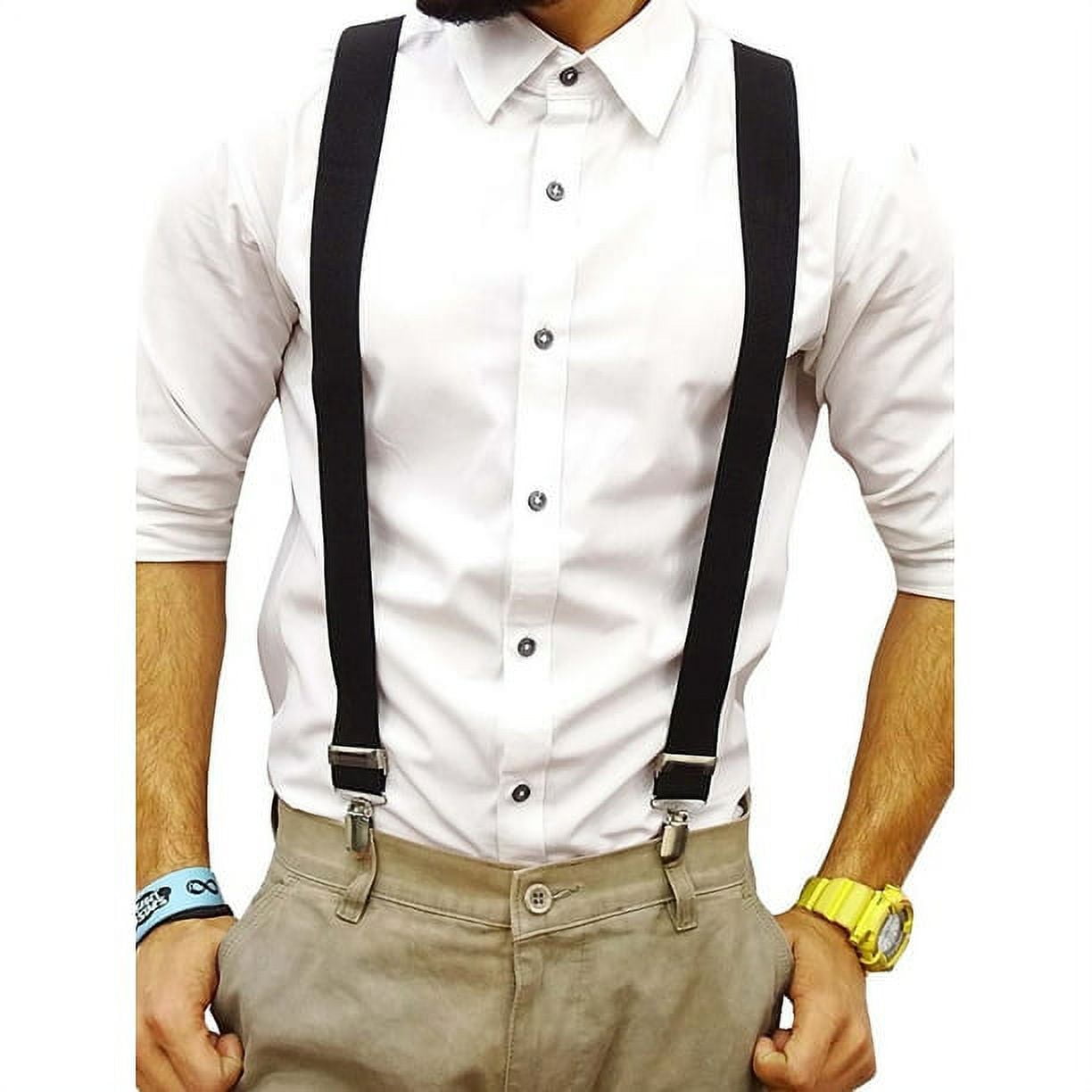 JANSION Suspenders for Men Y Shape Elastic Adjustable Straps Adjustable  Elastic Big & Tall Clip Style Tuxedo Braces
