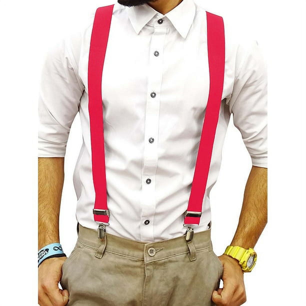 JANSION Suspenders for Men Y Shape Elastic Adjustable Straps Adjustable  Elastic Big & Tall Clip Style Tuxedo Braces 