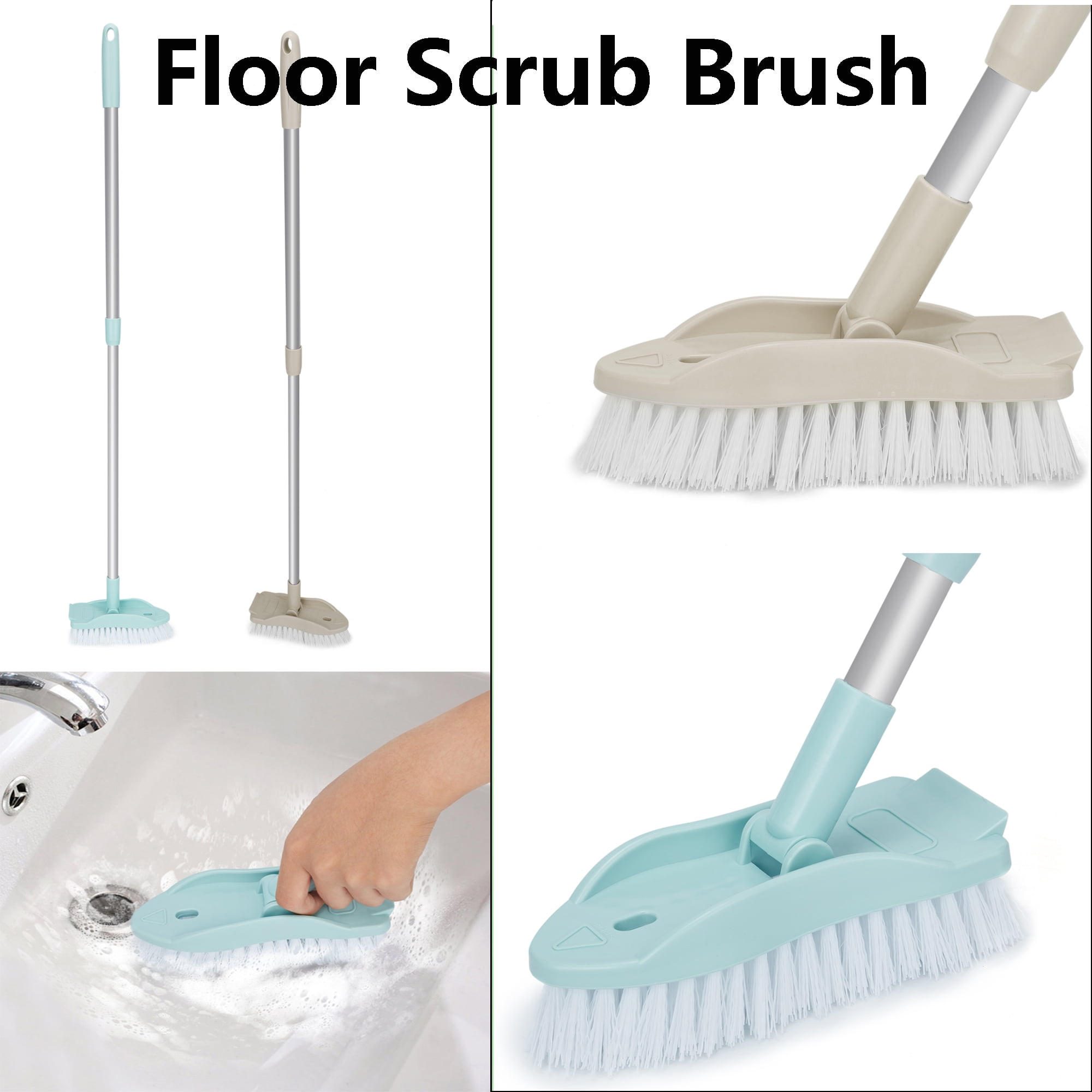 JANSION Tub & Tile Scrub Brush with Long Handle Shower Brush with Comb, Good for Clean Grout ...