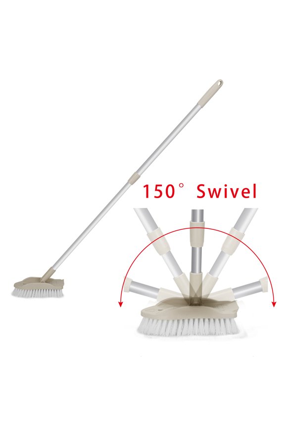Tub & Tile Scrub Brush with Long Handle Shower Brush with Comb, Good for Clean Grout, Bathroom and Kitchen, New Update Swivel Head, Sturdy and Durable