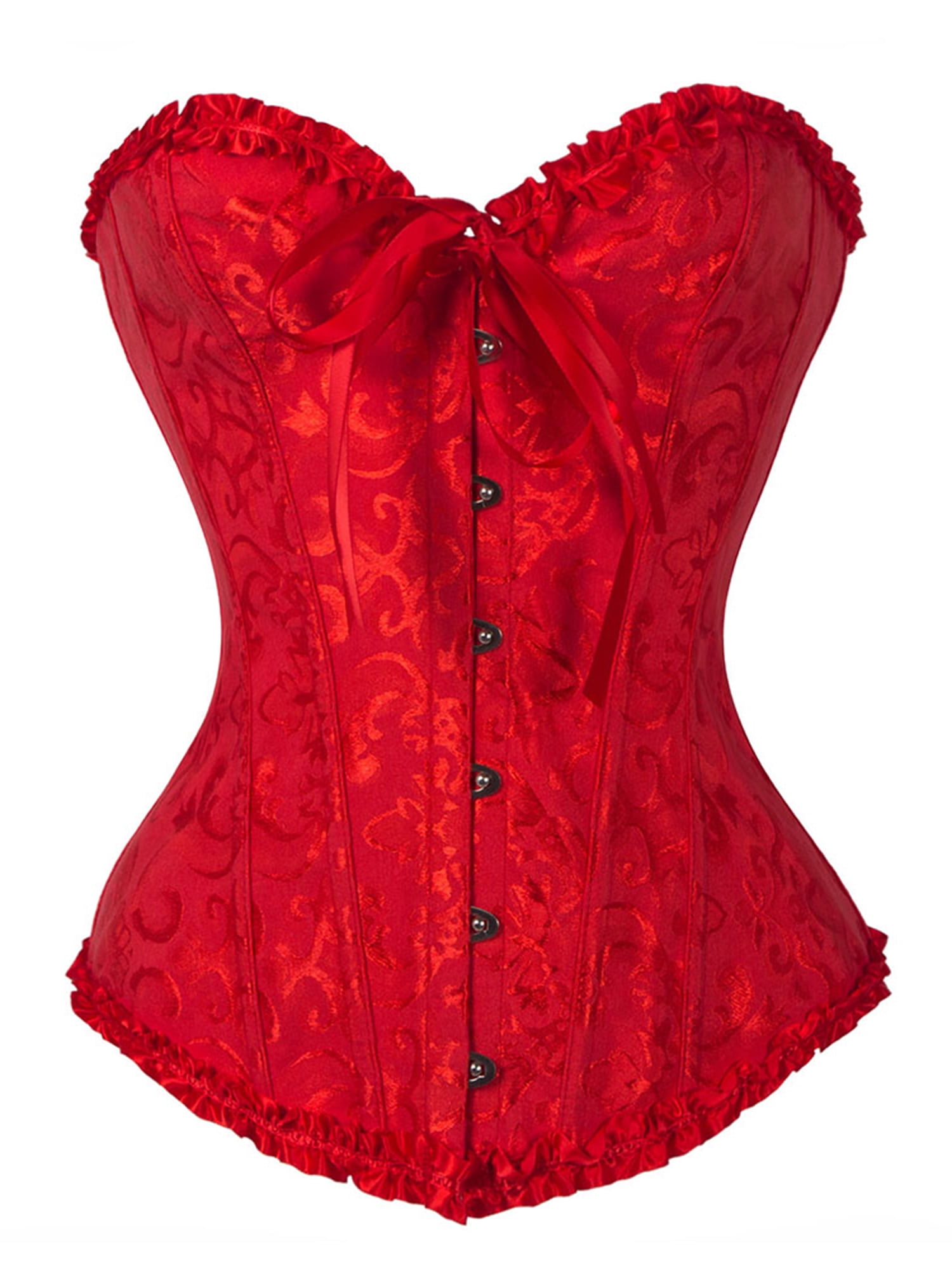 Corset Bustier Femme Noir Et Rouge - Taille Ajustable Lacets - Pour Halloween, Soirée Ou Cosplay - 4