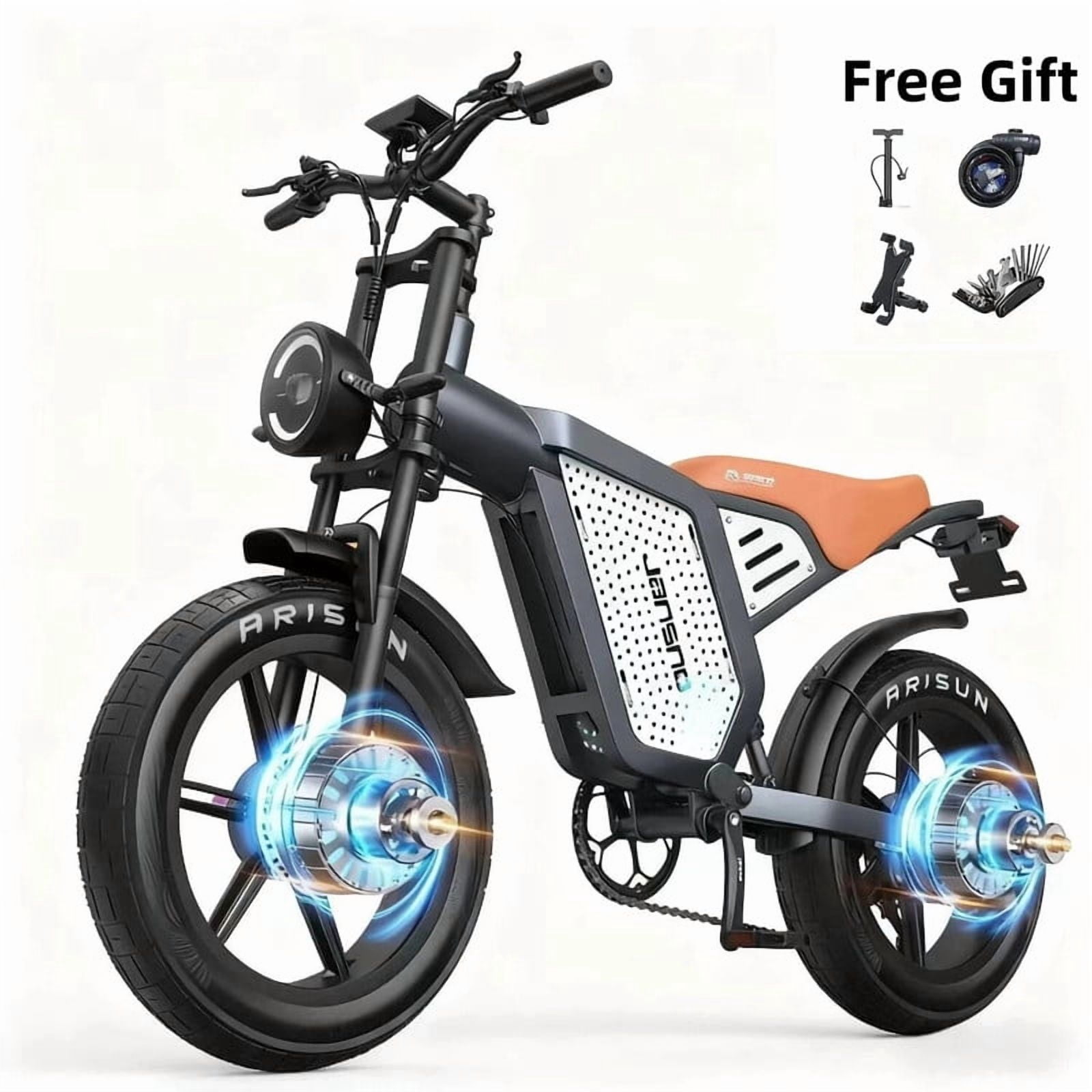 JANSNO Electric Bike,1500W Motor Electric Bike for Adults with 48V 23Ah Battery,31MPH 120 Miles,20" x 4.0 Electric Dirt Bike,7-Speed Off Road ebike UL Certified for Mountains, Snow, Sand