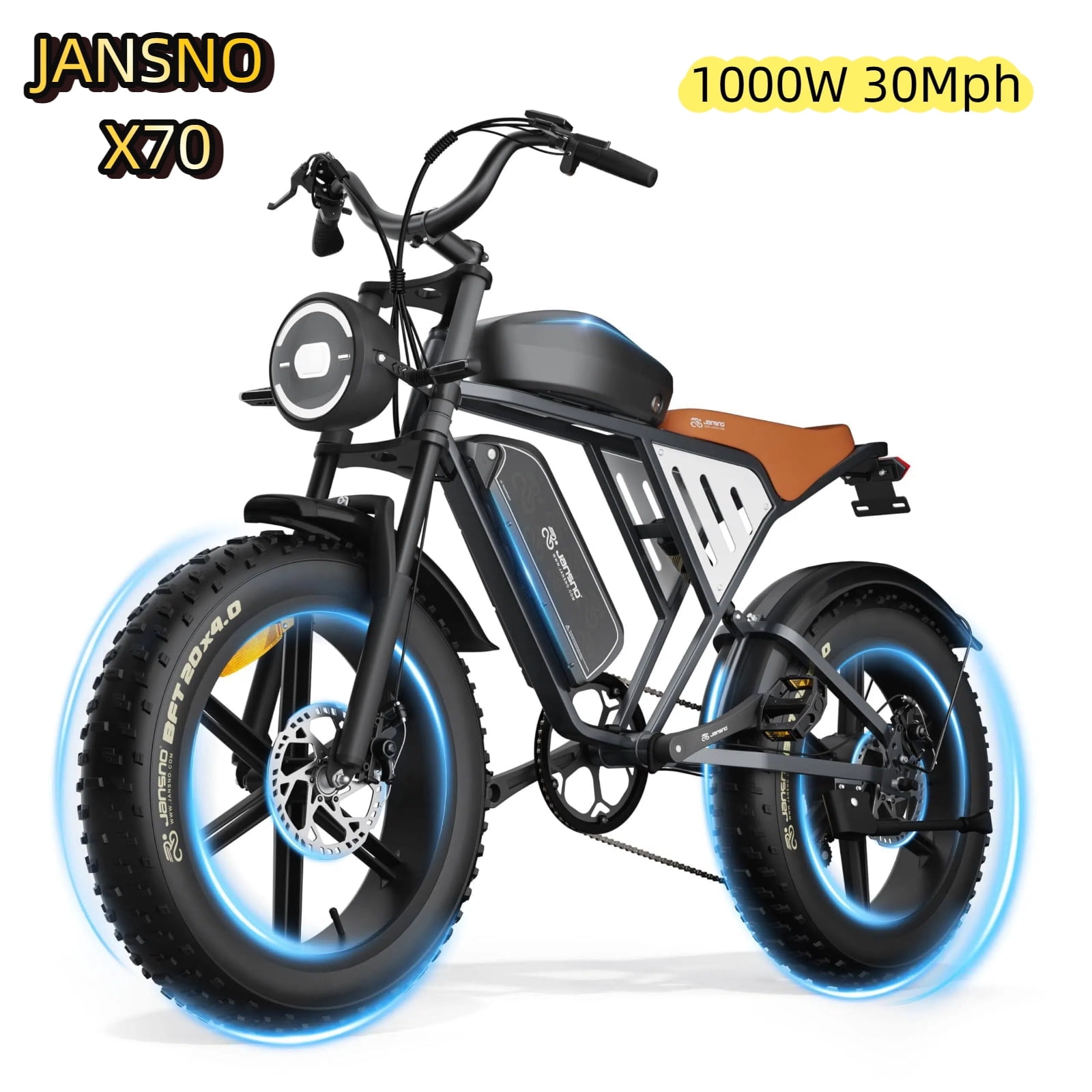 JANSNO X70 1000W Fat Tire Electric Bike for Adults,20" x 4.0",48V 34Ah Dual Removable Batteries,30 MPH 7-Speed UL Certified E-Bike