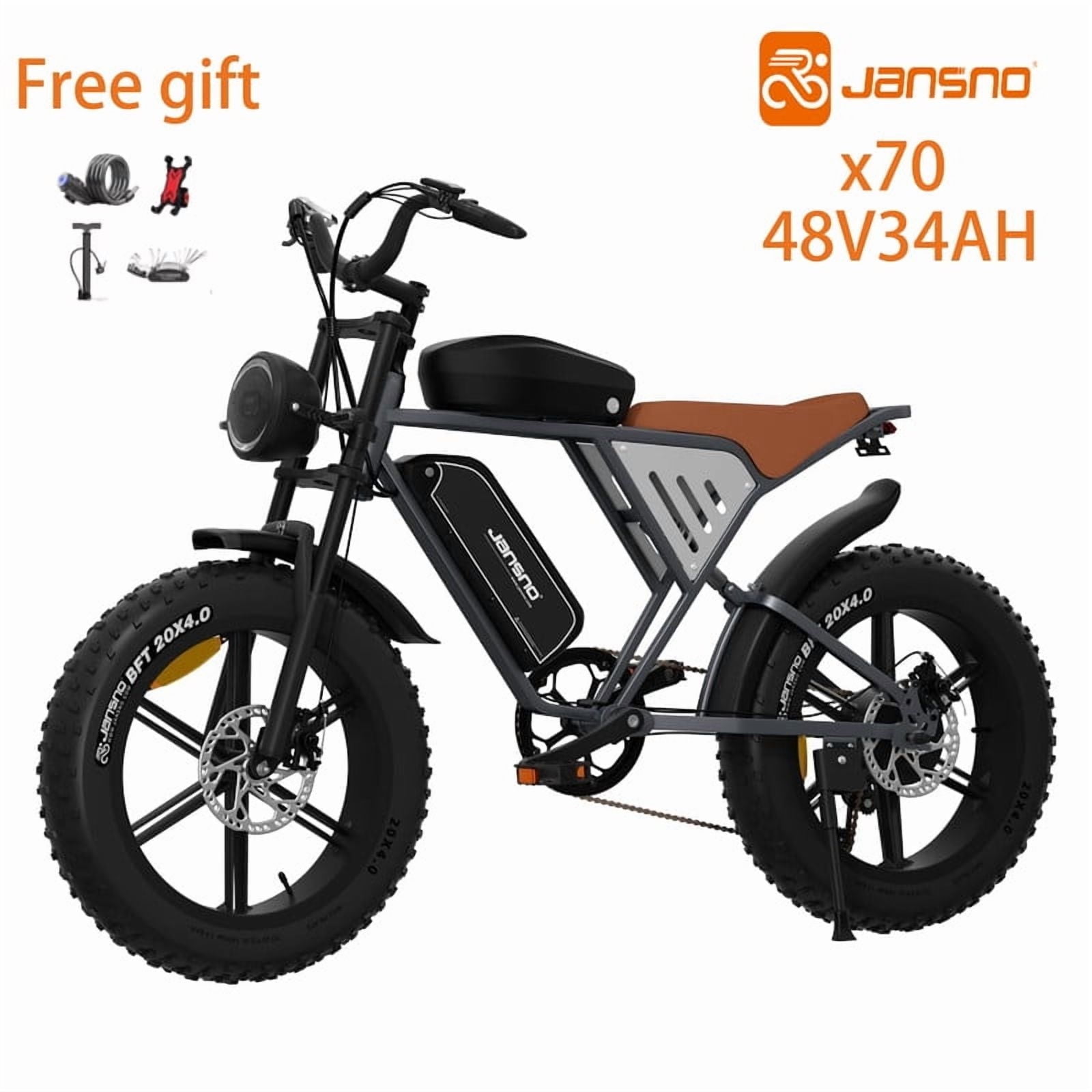 JANSNO X70 Electric Bike 48V 34Ah Modular Dual Batteries,20"x4.0 Adult Electric Bike with 750W Motor with Unlockable Rage Mode, Extra Long Range, 7-Speed Transmission UL2849