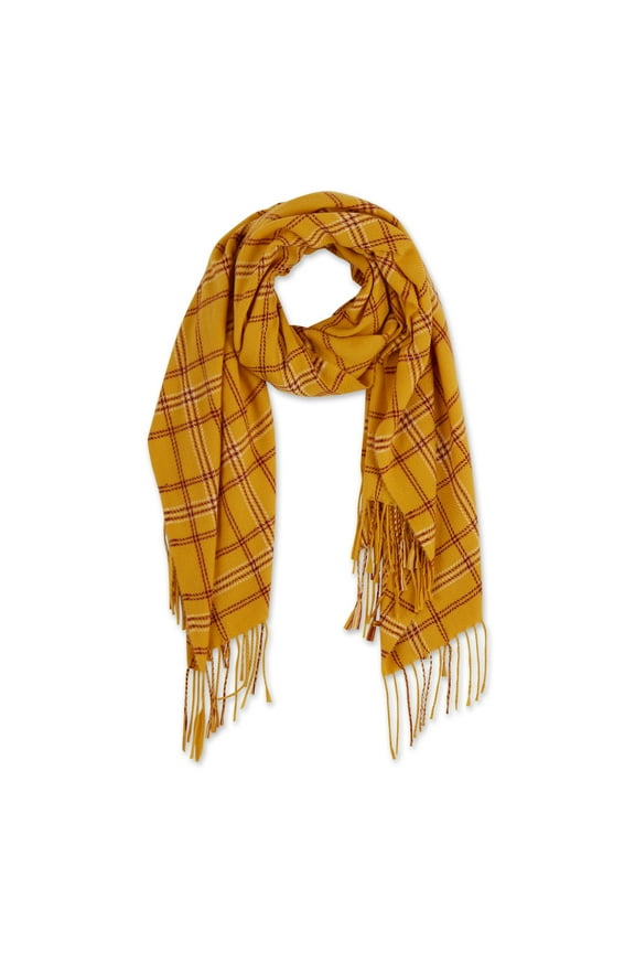 JANUARY PLAID FRINGE SCARF - GOLD