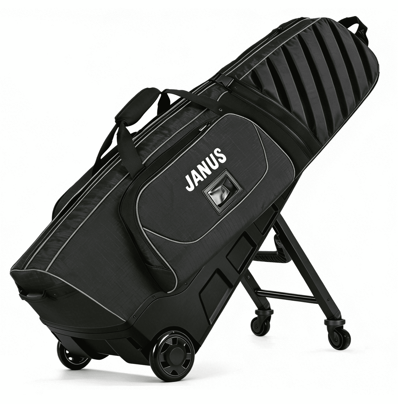 JANUS Golf Travel Bag with Integrated Foldable Support System, 4-Wheel Hands-Free Rolling & 2-Wheel Pull Mode, Reinforced Hard Base, Airline Checked Luggage Compatible