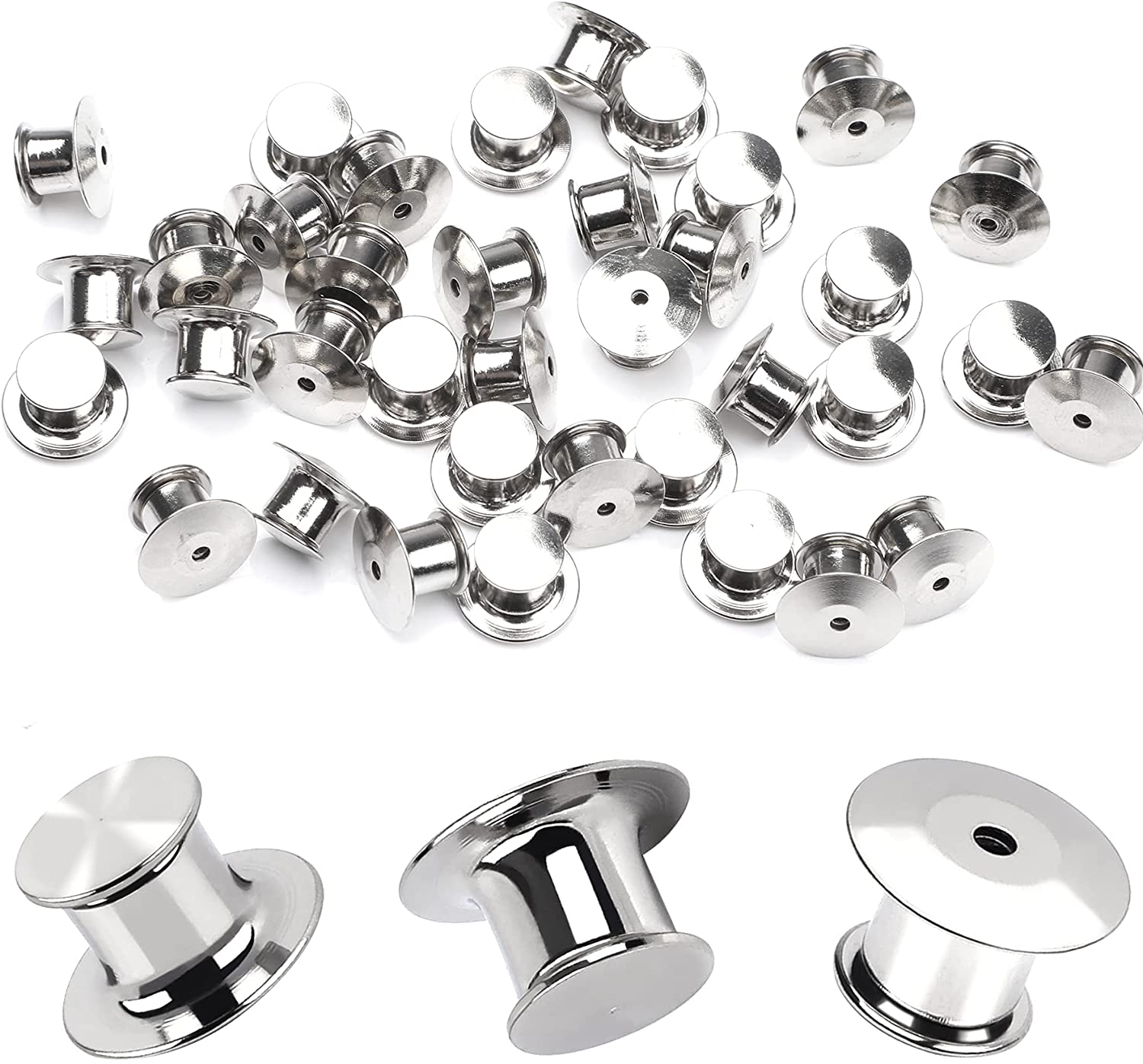 JANYUN 30 Pieces Silver Metal Pin Backs Locking Pin Keepers Locking Clasp 