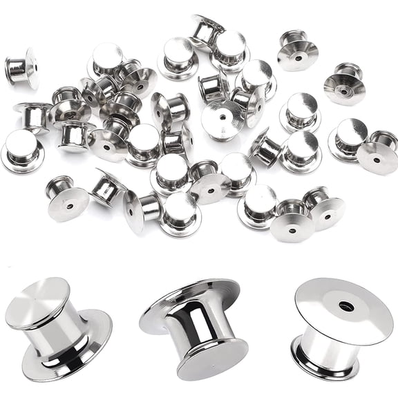 JANYUN 30 Pieces Silver Metal Pin Backs Locking Pin Keepers Locking Clasp
