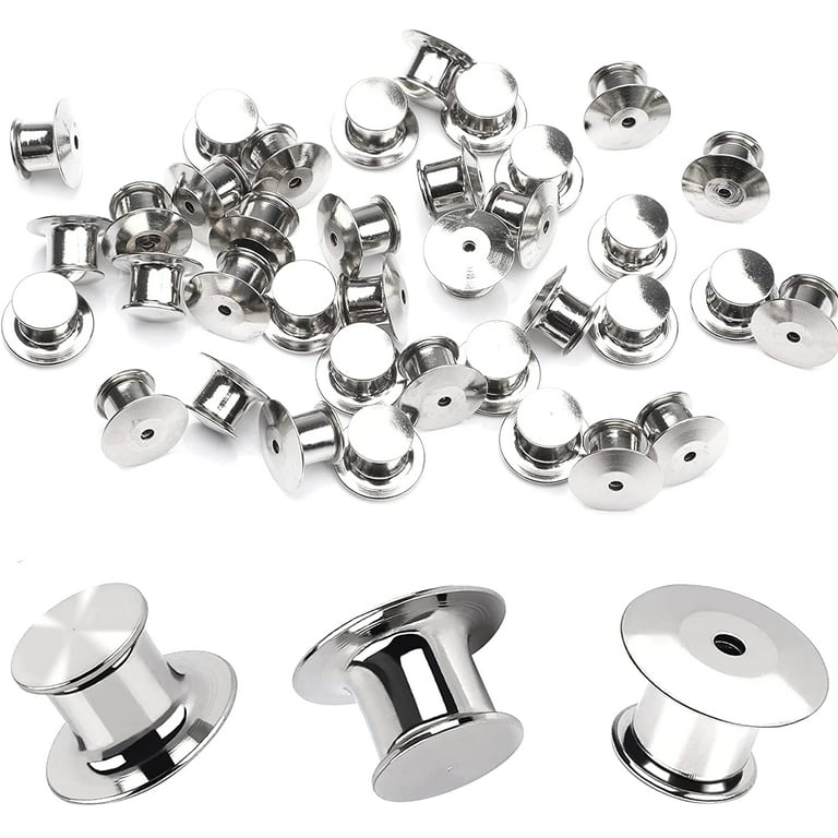 JANYUN 30 Pieces Silver Metal Pin Backs Locking Pin Keepers Locking Clasp