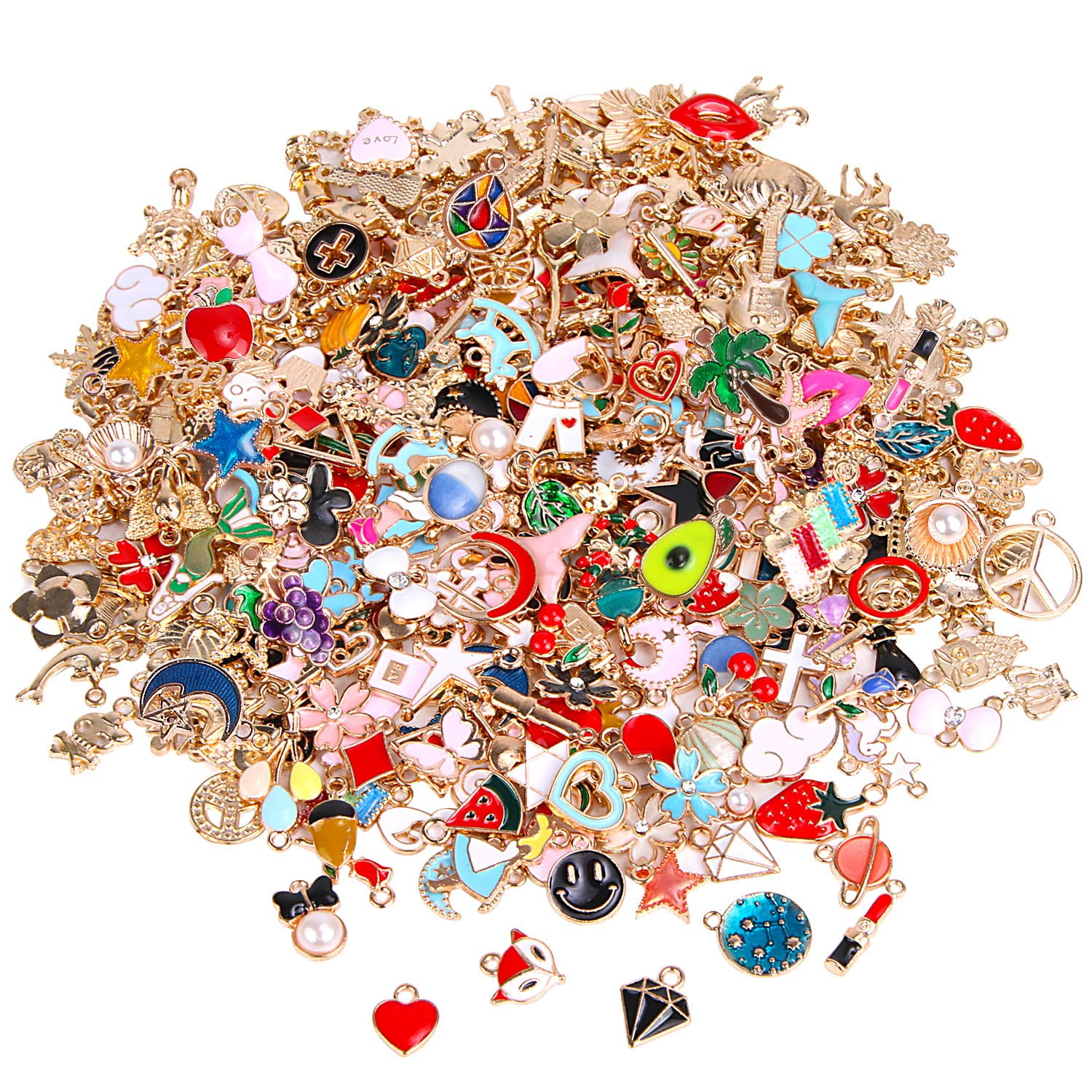 JANYUN 350Pcs Wholesale Bulk Lots Jewelry Making Charms Assorted Gold  Plated Enamel Pendants DIY for Necklace Bracelet Jewelry Making and Crafting