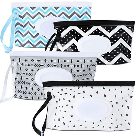 JANYUN 4 Pack Baby Wipe Dispenser Portable Wipe Holder Container Reusable Travel Wet Wipe Pouch