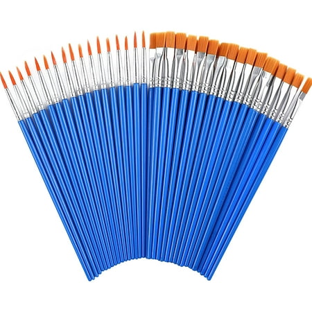 JANYUN 60 Pcs Paint Brushes Kids Round Flat Hair Small Brush Bulk for Detail Painting Kits