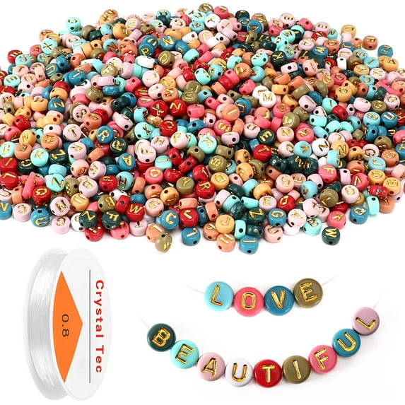 JANYUN Multicolor Acrylic Alphabet Loose Bead, 4 x 7 mm, (1900 Count)