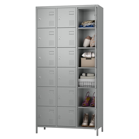 JAORD Metal Storage Locker, 18 Doors Metal Lockers for Office Gym Bedroom Dormitory, 72" Tall Steel Locker cabinet for Employees, Assembly Required (18 Doors, Light Gray)