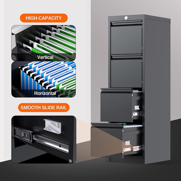 JAORD 4 Drawer File Cabinet, Metal Vertical File Storage Cabinet