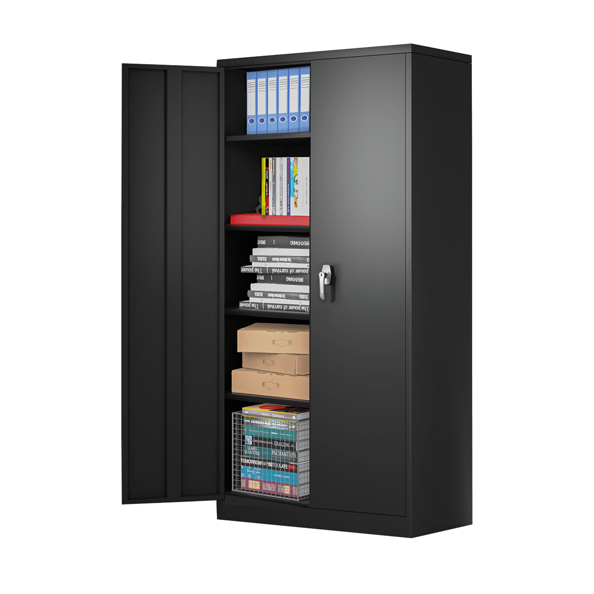 Black Metal Office Cabinet with Adjustable Shelving, 72" Tall