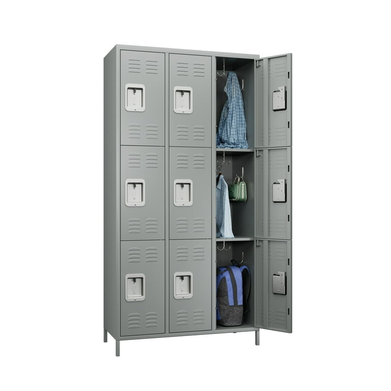 72\" Tall Metal Locker With 3 Doors – Steel Storage Cabinet For Office, Gym, School, Home, Dark Gray