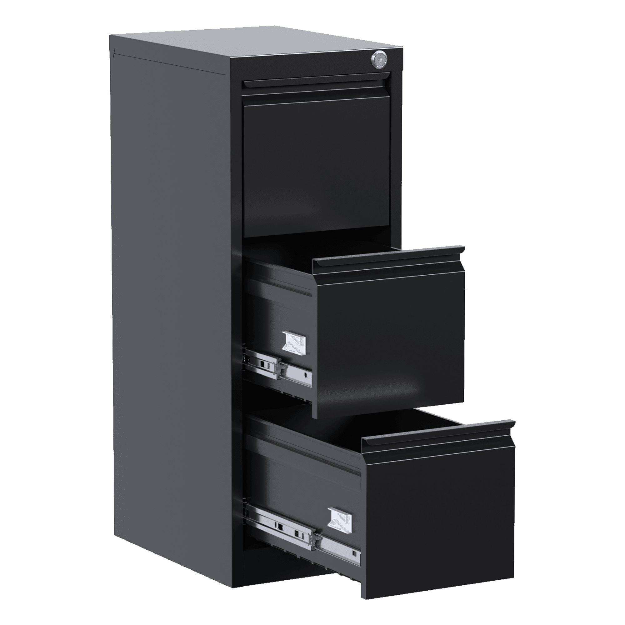 Black Metal 3-Drawer Lockable Vertical Filing Cabinet