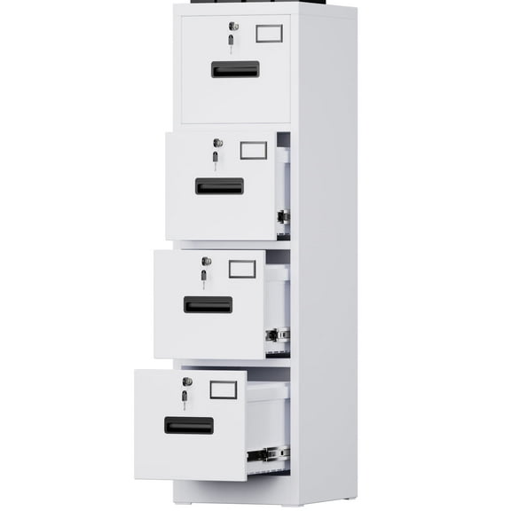 JAORD Metal Vertical Organizer 4 Drawer File Cabinet for A4 Letter /Legal Size Office Supplies and Hanging File Folders, Assemble Required, White