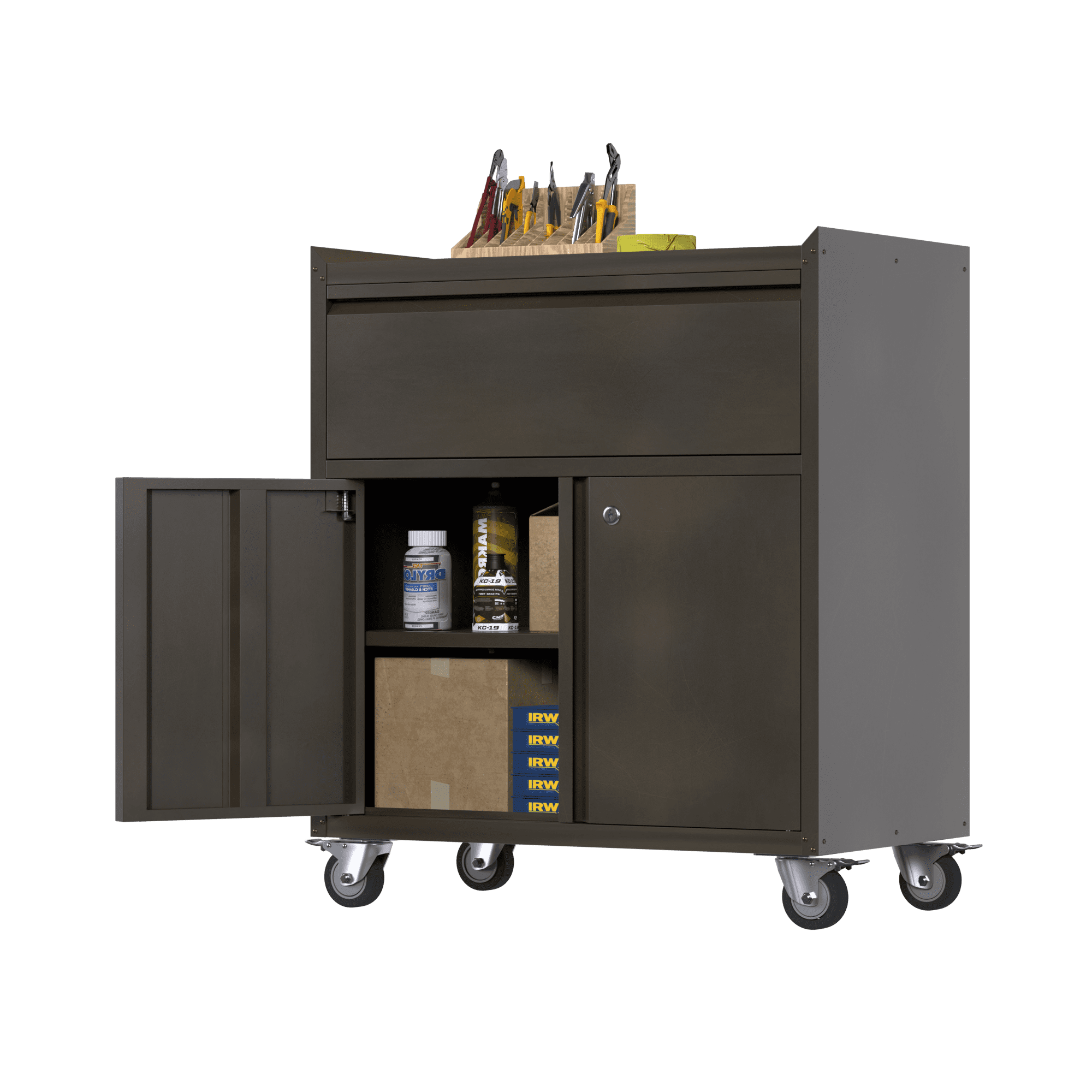 JAORD Vintage Metal Tool Chest with Wheels, Rolling Storage Garage